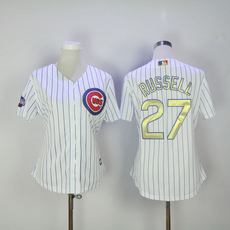 Womens 2017 MLB Chicago Cubs #27 Russell CUBS White Gold Program Jersey